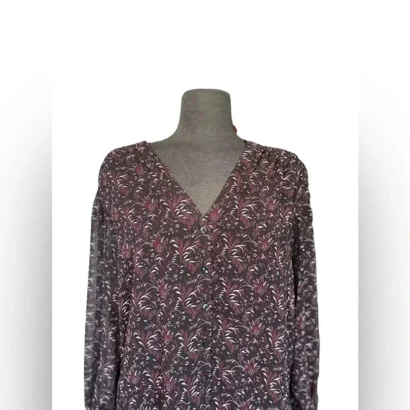 1. State Button Down Floral Blouse Bishop Sleeves - Picture 3 of 6